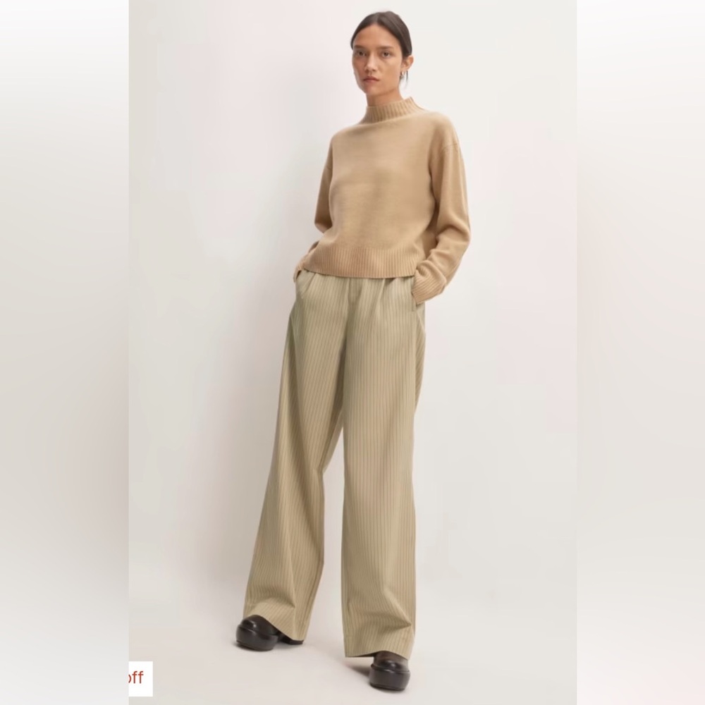 NWT Everlane The Way High Drape Pant, Sz 2R - Cornstalk/Black Pinstripe Colorway